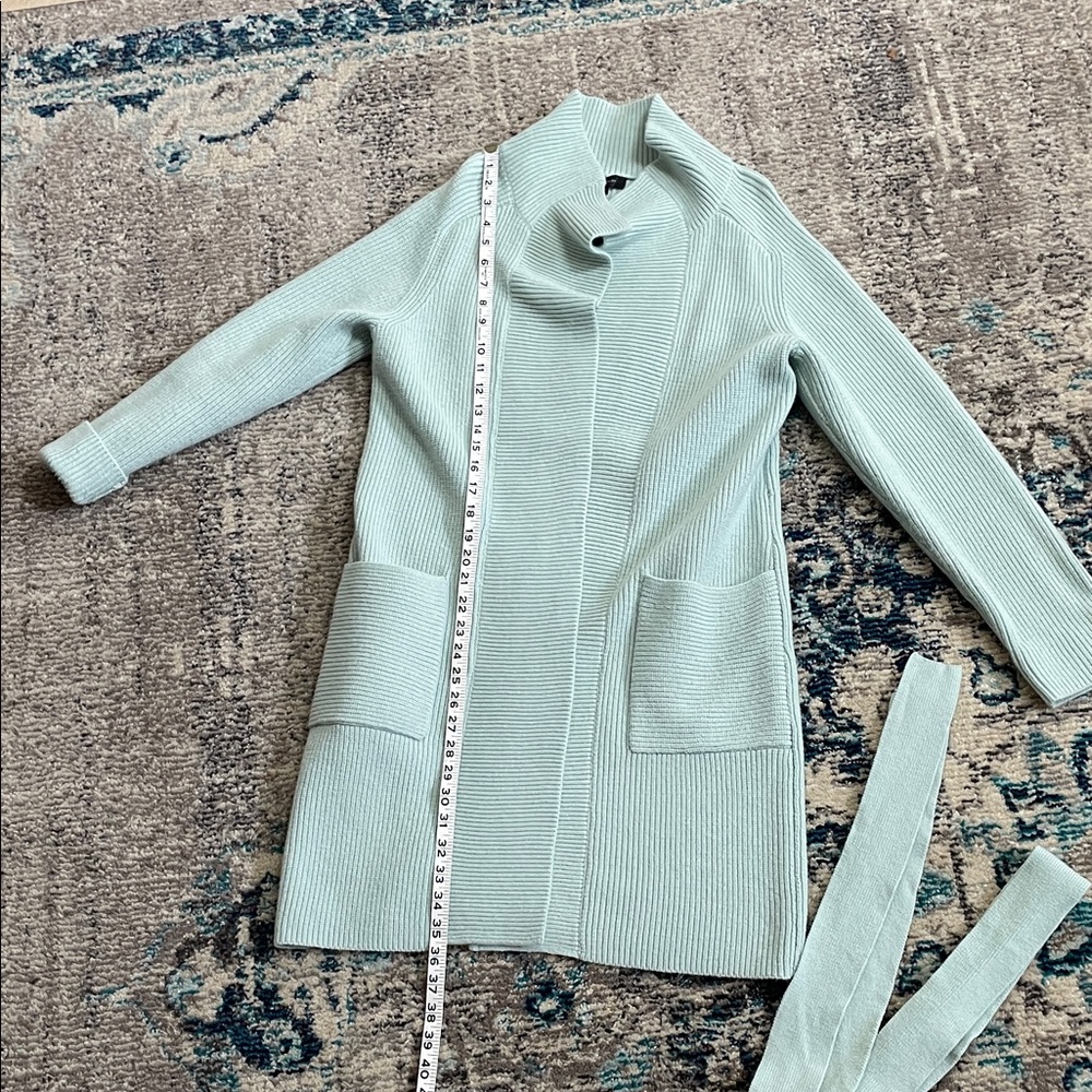 ANN TAYLOR Cardigan knit Long Duster sweater with belt seafoam green - Picture 3 of 16